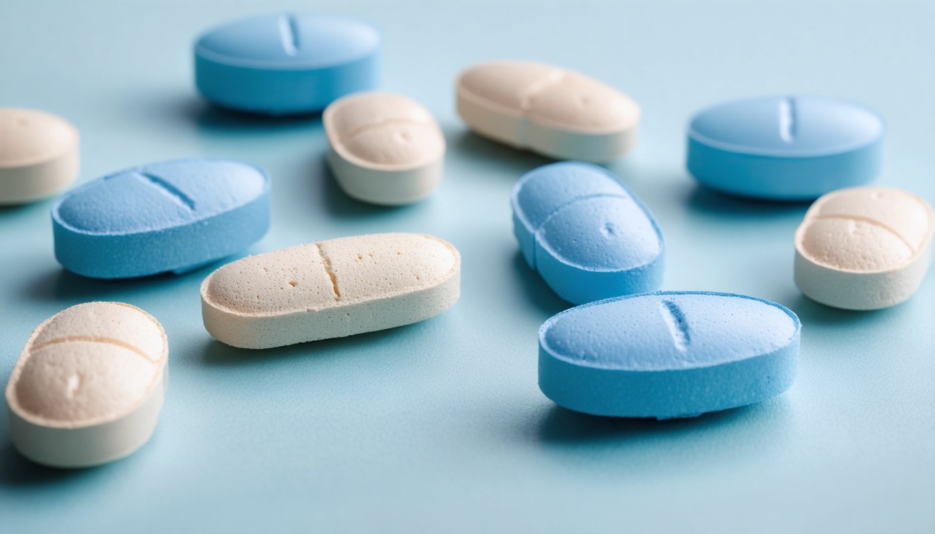 Levitra tablets (vardenafil) on a neutral medical background with a glass of water